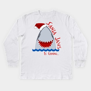 Santa Jaws is Coming Kids Long Sleeve T-Shirt